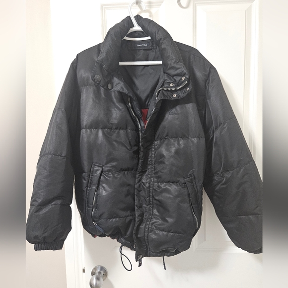 Vintage Nautica Mens Puffer Jacket Reversible Large Black and Red - Picture 1 of 9